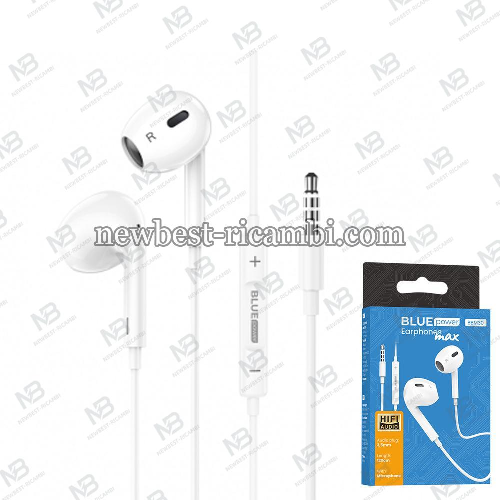 BLUE Power In-ear Headphones BBM30 Max  3.5 mm  1.2m With Microphone  White In Blister
