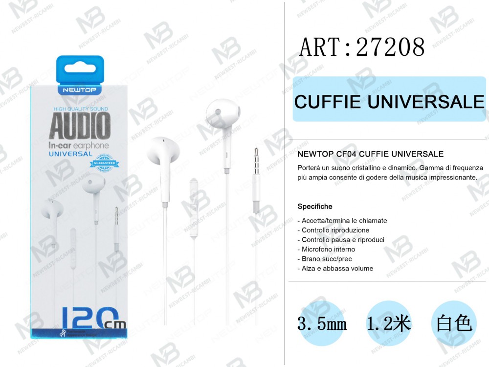 NEWTOP CF04 CUFFIE UNIVERSALE NT-27207 bianco