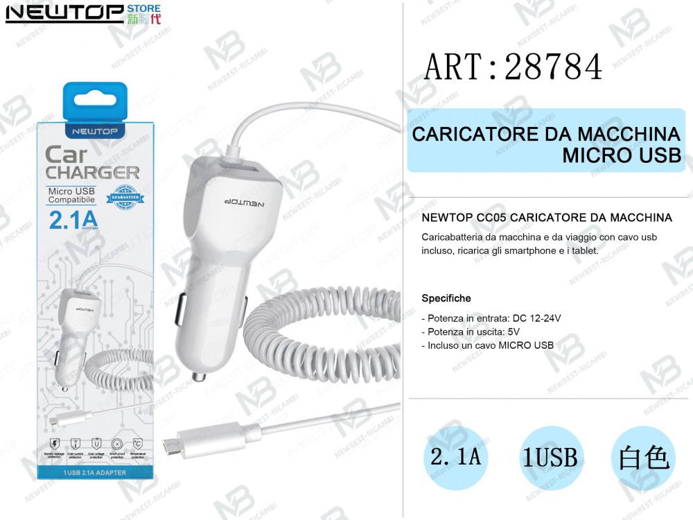 NEWTOP CC05 CAR CHARGER 1 USB MICRO USB bianco