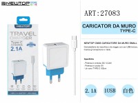 NEWTOP CM03 CARICATORE DA MURO SMALL 1 USB 2.1A WHITE CON CAVO TYPE-C