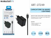 NEWTOP CM03 CARICATORE DA MURO SMALL 1 USB 2.1A BLACK CON CAVO LIGHTNING