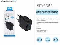 NEWTOP CM04 CARICATORE DA MURO SMALL 2 USB 2.1A BLACK