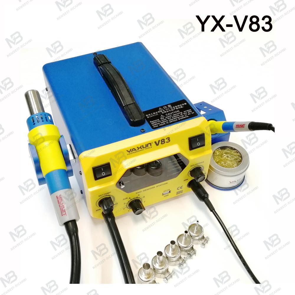 NEW YAXUN YX-V83 2 IN 1 high quality Hot air and Soldering iron SMD rework station, 2 LCD temperature display5V,1A USB o