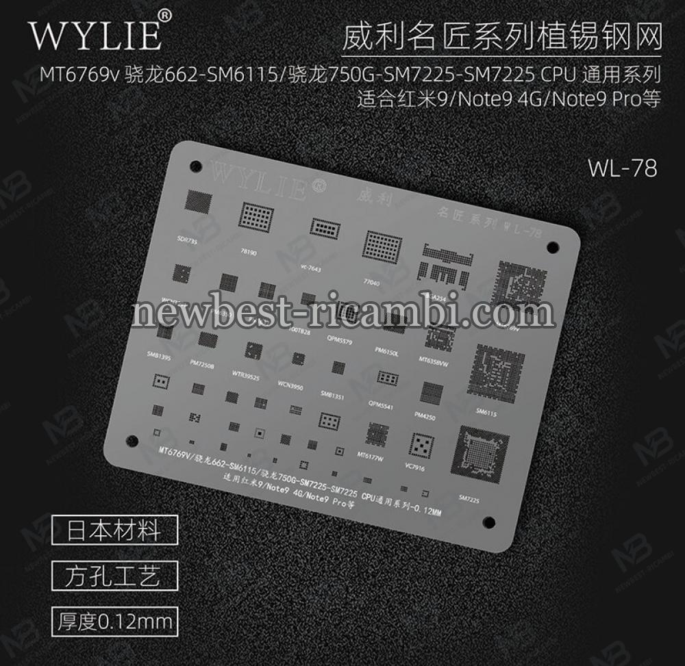 Wylie WL-78 BGA Reballing Stencil for Xiaomi Redmi 9/Note 9 4G/Note9 Pro MT6769v Qualcomm 662 SM6115/750G SM7225 CPU RAM