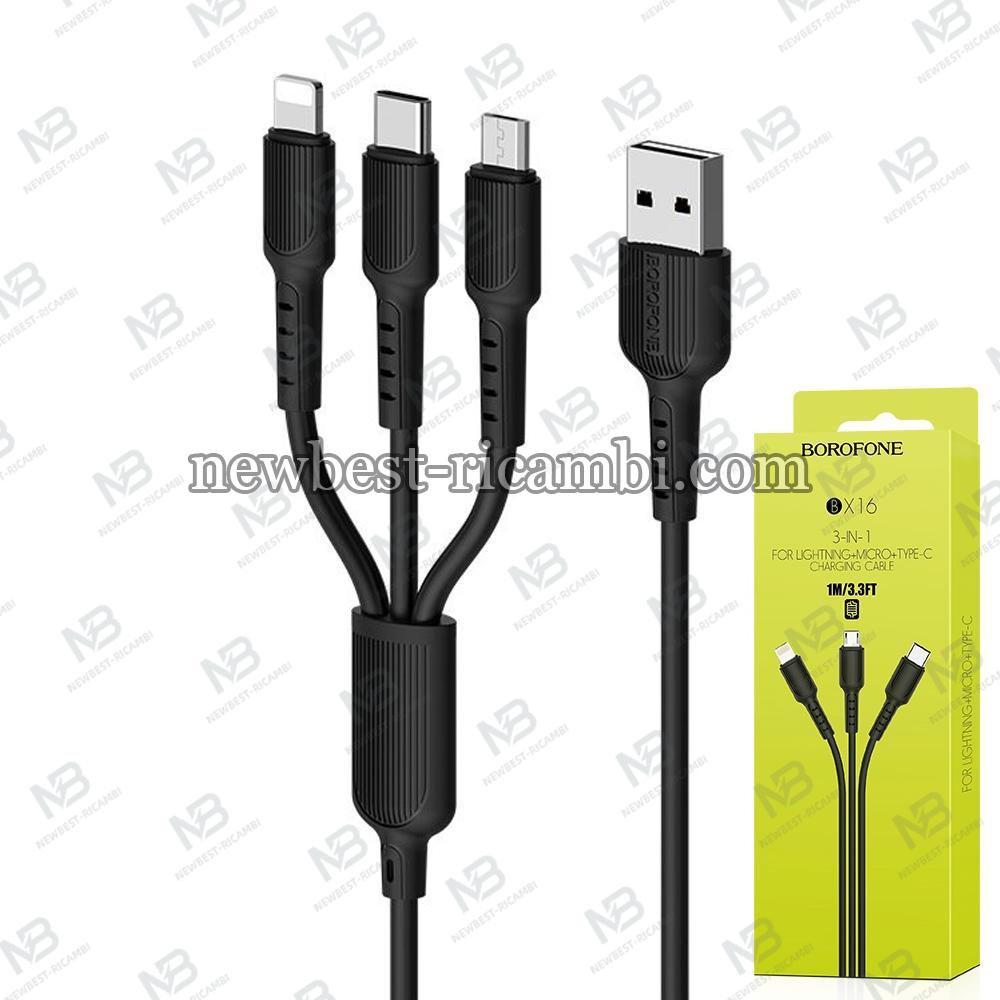 Borofone Charging Cable 3 In 1 BX16 Lightning / USB Type-C / MicroUSB Black In Blister