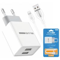 Wall Charger BLUE Power L65EU 2.4A 12W 2 X USB With Lightning Cable White In Blister