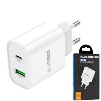 Wall Charger BLUE Power 20W 1x USB / 1x Type-C PD QC3 White BC80A In Blister