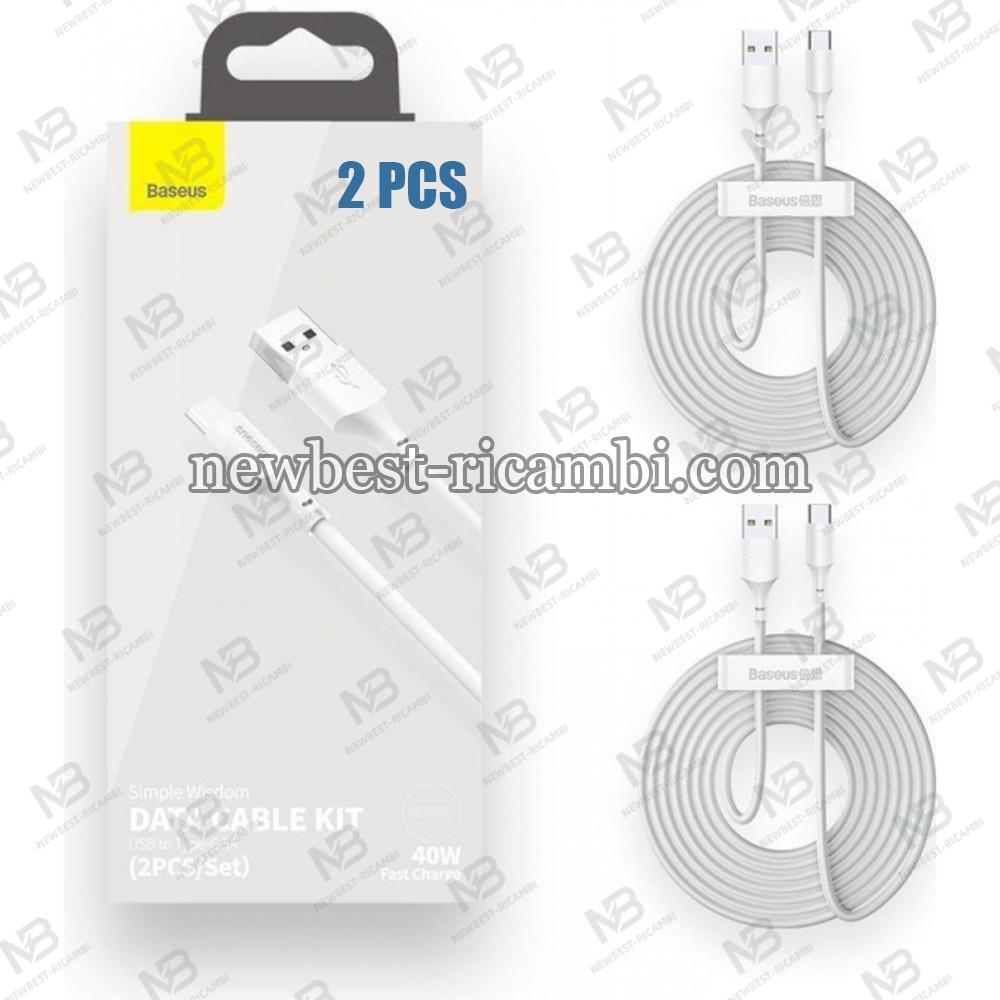 USB-A To USB-C 2-Pack Cable Baseus 40W 5A 1.5m White TZCATZJ-02 In Blister