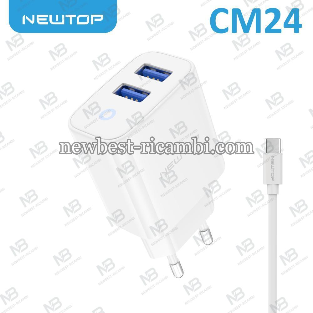 NEWTOP CM24 CARICATORE DA MURO SIMPLE 2 USB 2.1A CON CAVO TYPE-C