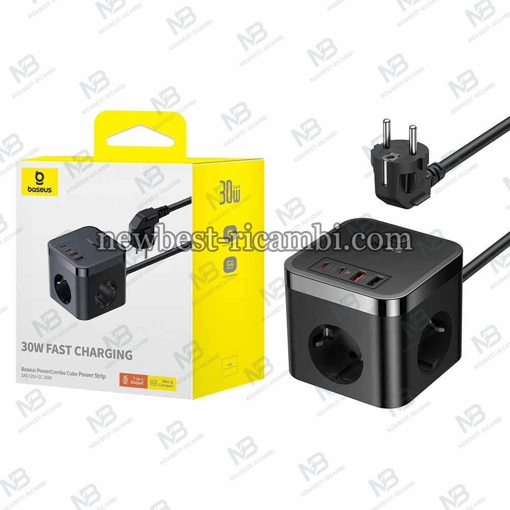 Baseus Wall Charger PowerCombo Cube, 4000W, 3A, 2 X USB-A - 2 X USB-C - 3 X Schuko, Black E00066400117-00 in Blister