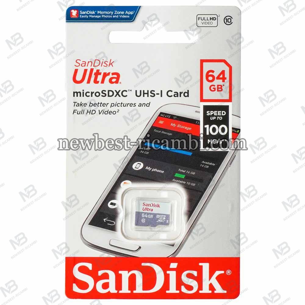 Sandisk MicroSDXC Memory Card Ultra Android, 64Gb, Class 10 / UHS-1 U1 SDSQUNR-064G-GN3MN
