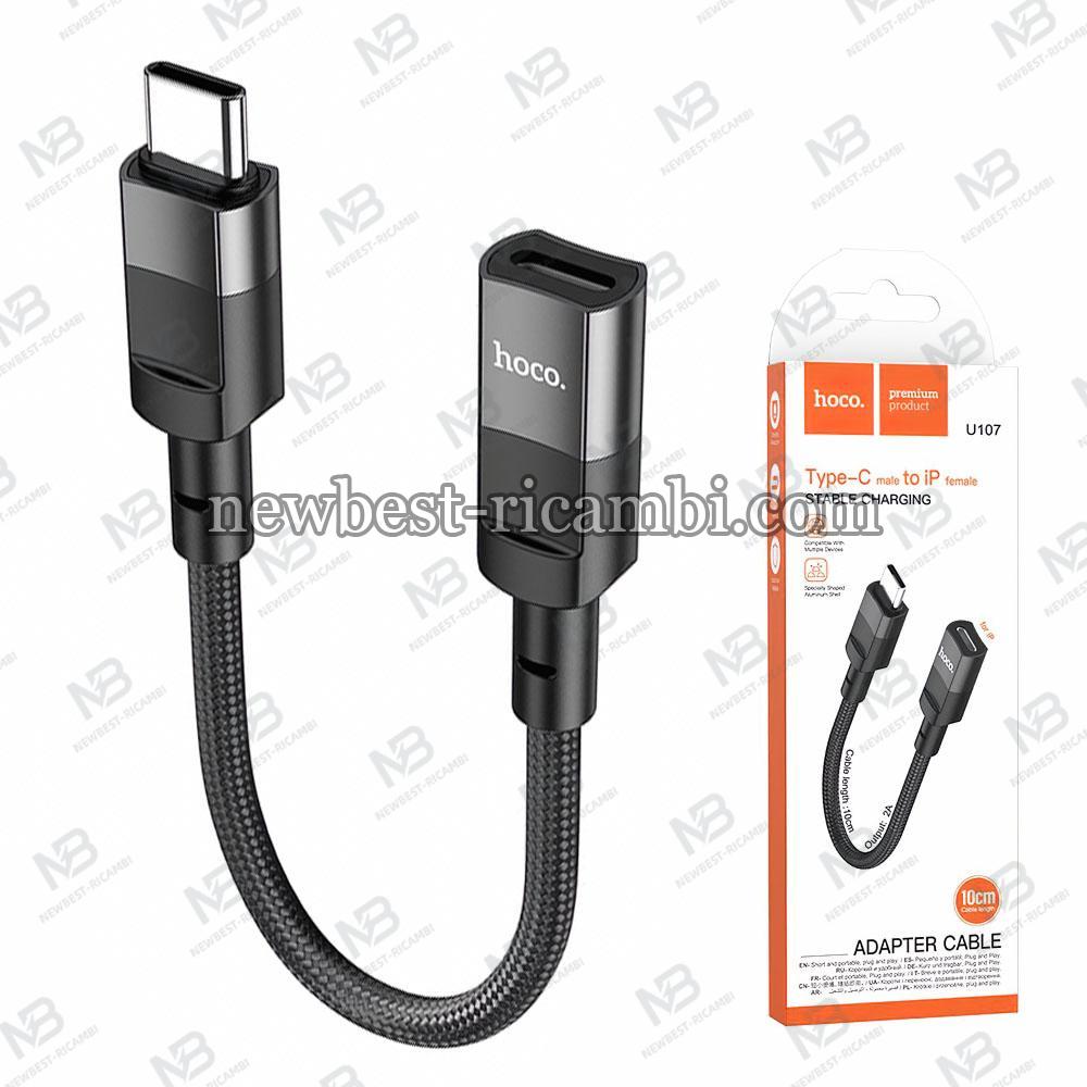 Lightning to USB-C Adapter Hoco U107 0.1m Black in Blister