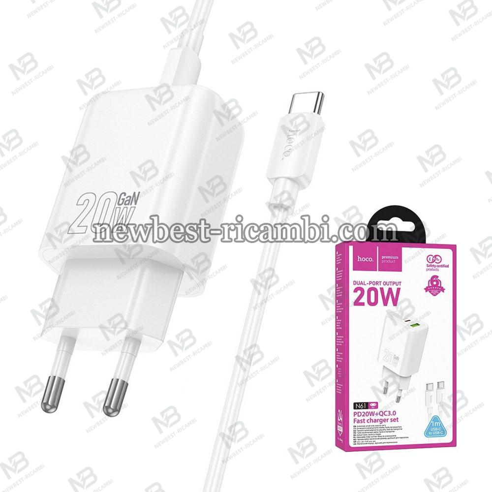 Wall Charger Hoco N61 20W 3A 1 x USB-A - 1 x USB-C with USB-C Cable White in Blister