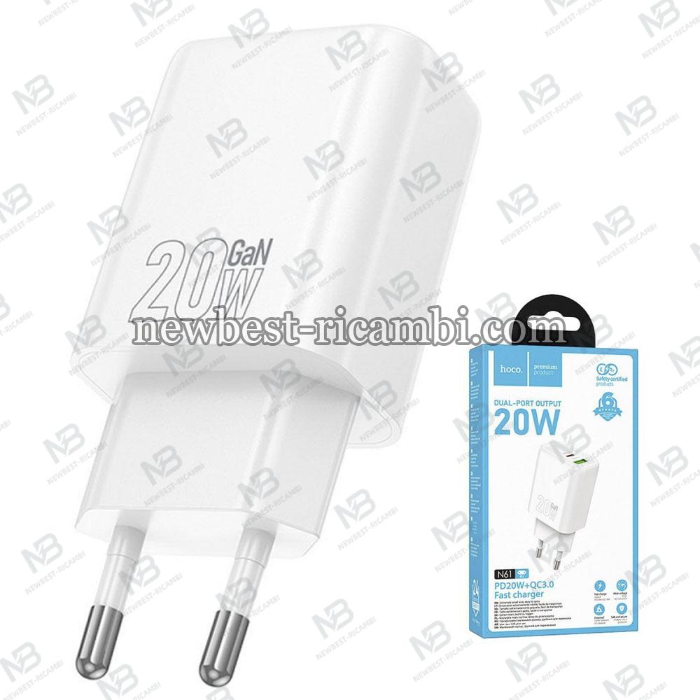 Wall Charger Hoco N61 20W 3A 1 x USB-A - 1 x USB-C White in Blister