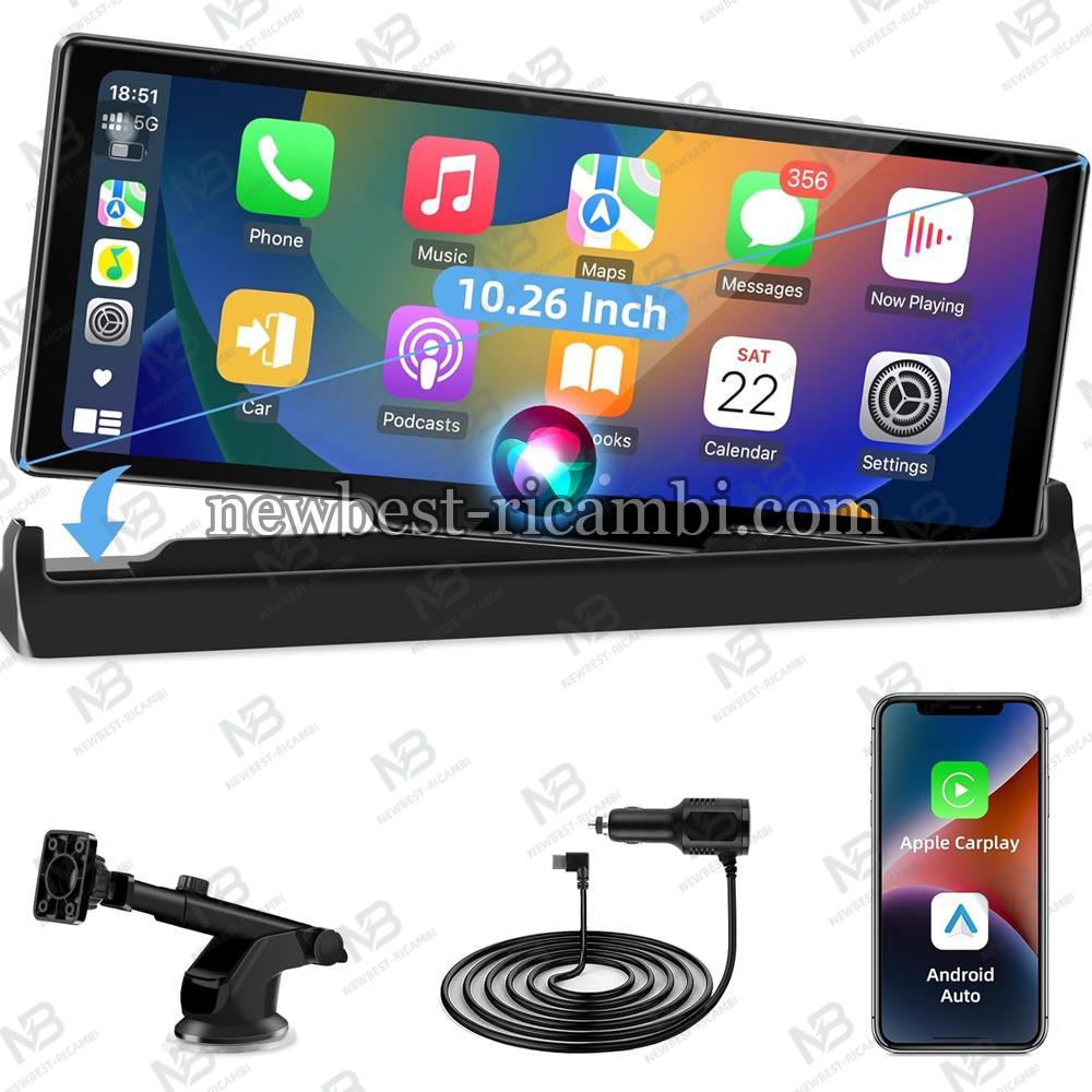Vtopek Carplay Android Auto wireless con Schermo Portatile 10,26 Pollici Carplay Auto con HD IPS Touchscreen Display And