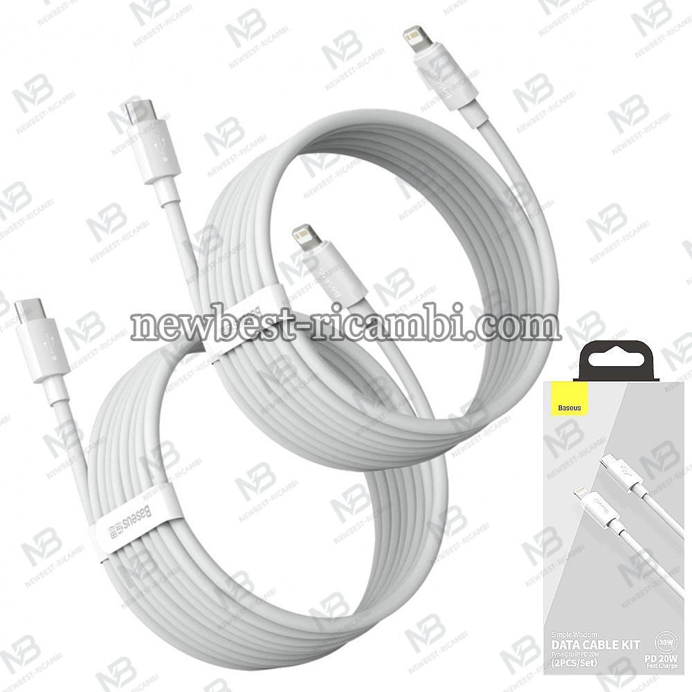 USB-C to Lightning Cable Baseus Simple Wisdom 20W 2.4A 1.5m 2-Pack White in Blister