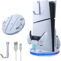 Mcbazel PS5 Slim Vertical Stand with LED Light DualSense Quick Charging Base and Headphone Hook In Blister