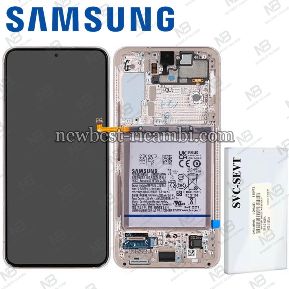 Samsung Galaxy S22 S901B Touch + Lcd + Frame + Battery Pink Gold Service Pack