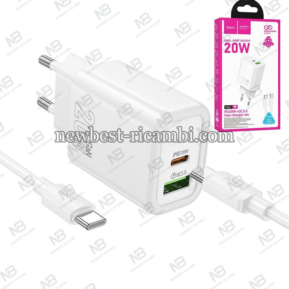 Wall Charger Hoco N61 20W 3A 1 x USB-A - 1 x USB-C with USB-C Cable White In Blister