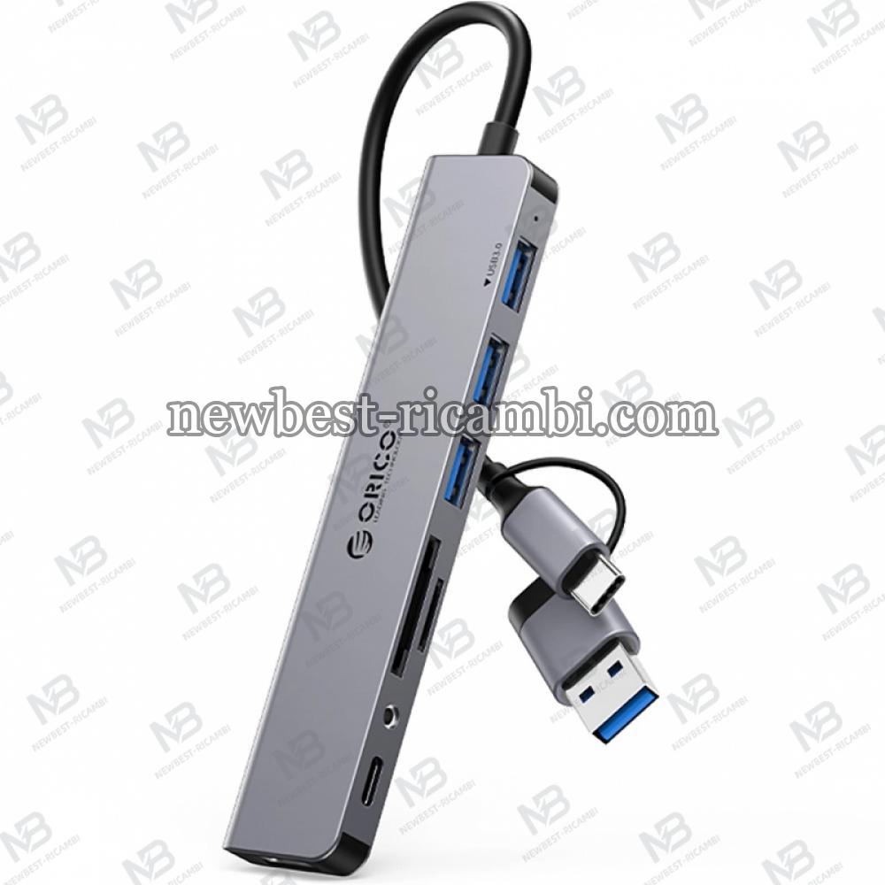 USB / USB-C Hub Orico YSA8-U3 1 x USB-A 3.0 - 3 x USB-A - 1 x USB-C - 1 x SD - 1 x microSD - 1 x Jack 3.5mm Black in Bli