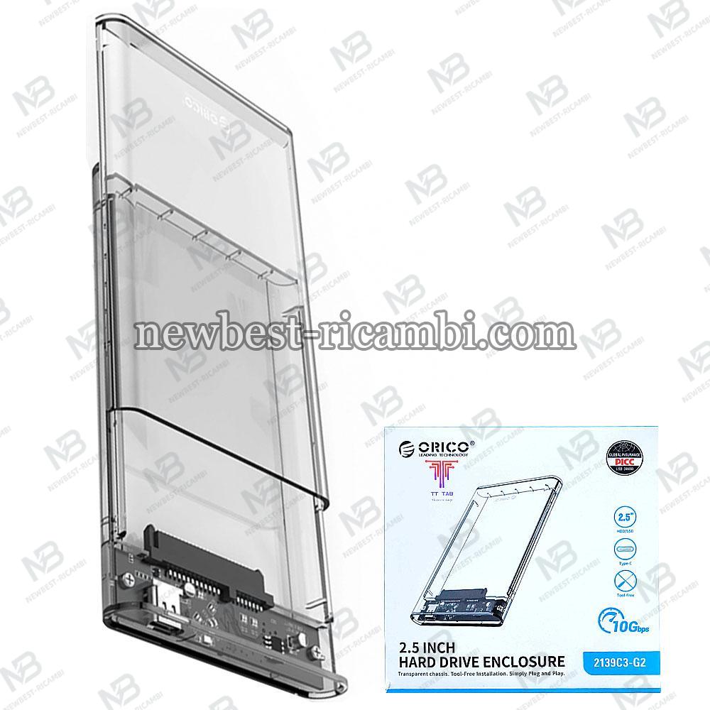 HDD / SSD Enclosure Orico 2139C3 for SATA 2.5inch USB-C Transparent in Blister