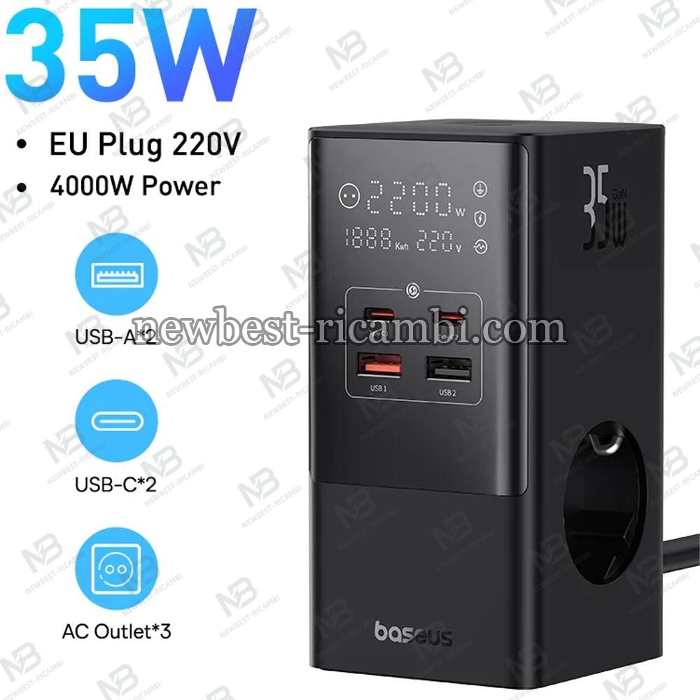 Power Strip Baseus PowerCombo 35W 5A 2 x USB-A - 2 x USB-C - 3 x Schuko Black E00023606113-00 In Blister