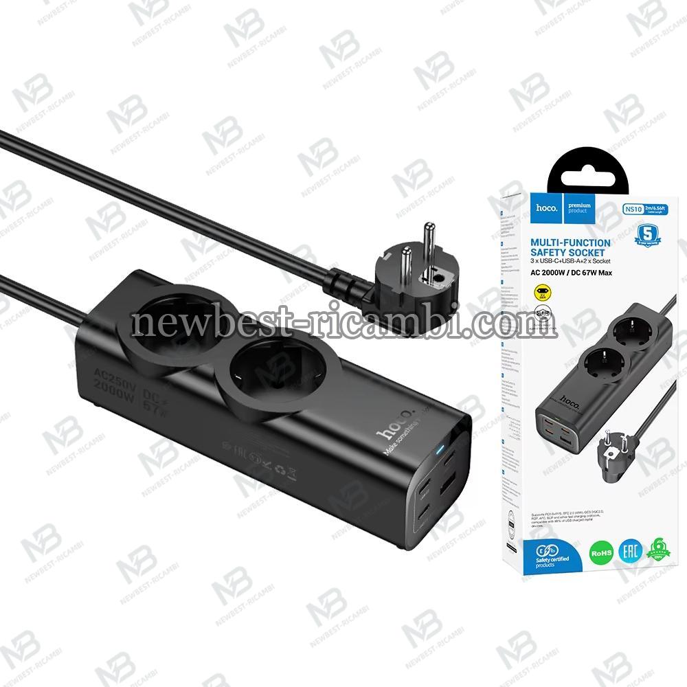 Power Strip Hoco NS10 67W 3A 1 x USB-A - 3 x USB-C - 2 x Schuko Black In Blister