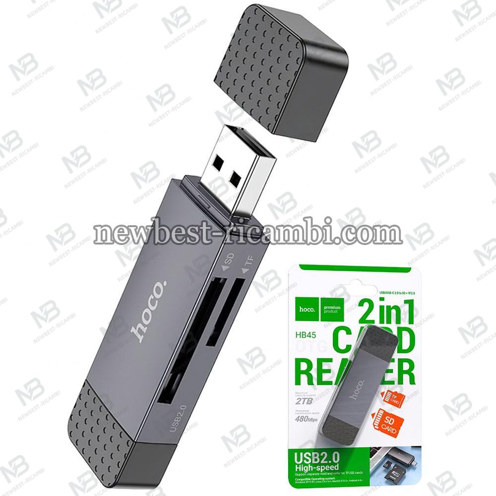 USB / USB-C Card Reader Hoco HB45 1 x SD - 1 x microSD Grey in Blister