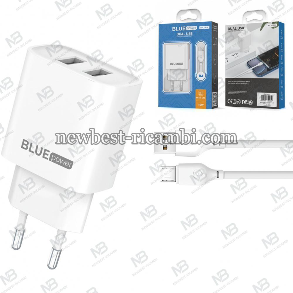 Wall Charger Blue Power BPCE02M 10.5W 2.1A 2 x USB-A with microUSB Cable White in Blister