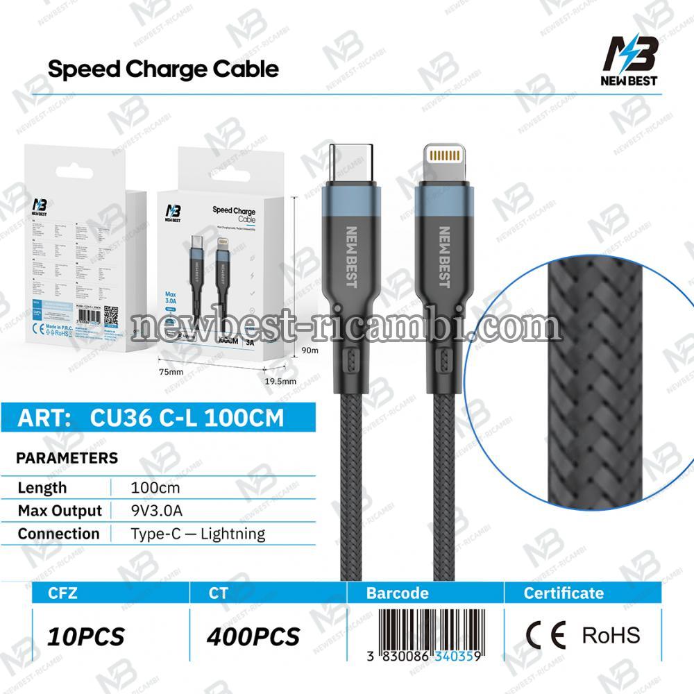 NEWBEST CU36 27W NYLON CAVO TYPE-C/LIGHTNING 100CM (BLACK)
