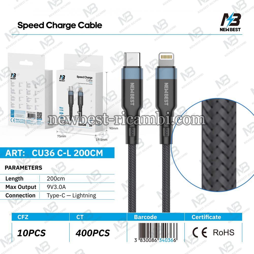 NEWBEST CU36 27W NYLON CAVO TYPE-C/LIGHTNING 200CM (BLACK)