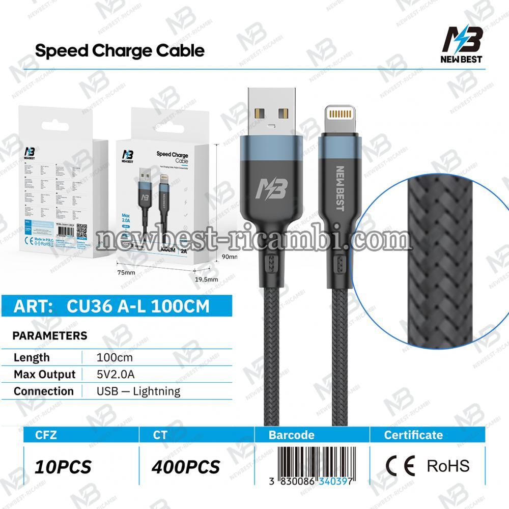 NEWBEST CU36 10W NYLON CAVO USB/LIGHTNING 100CM (BLACK)