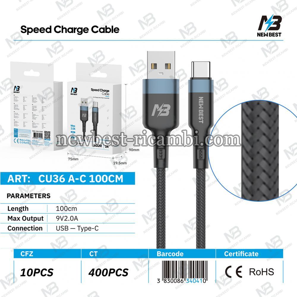NEWBEST CU36 18W NYLON CAVO USB/TYPE-C 100CM (BLACK)