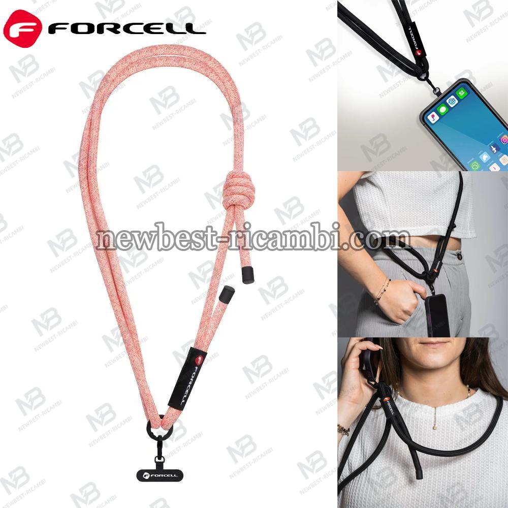 FORCELL F-DESIGN S10X165 Crossbody Phone Lanyard With Adjustable Length (Max 82,5CM In the Loop) Pink White In Blister