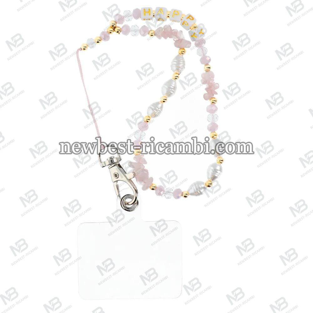 HAPPY Phone Lanyard Phone Pendant / Cord Length 44CM (22CM In The Loop) / On Hand - Lite Pink