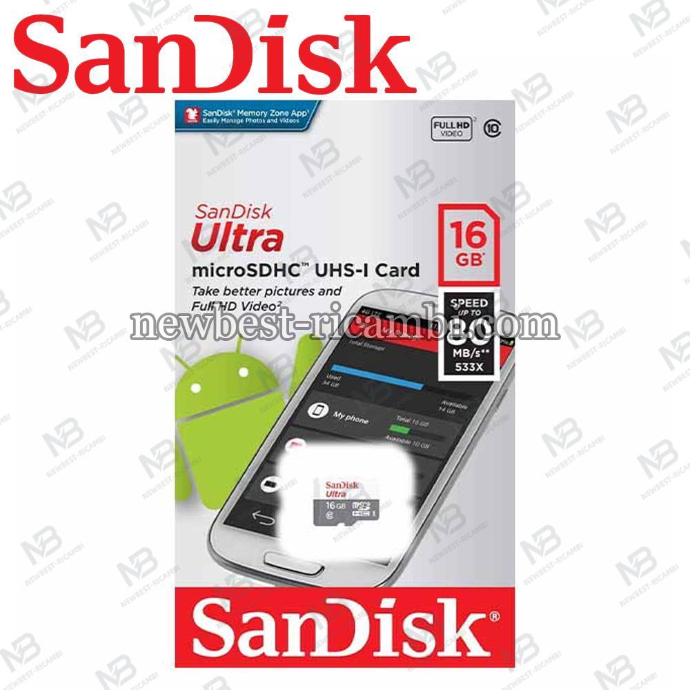 SANDISK Ultra 16GB microSDHC memory card SDSQUNR-016G-GN3MN In Blister