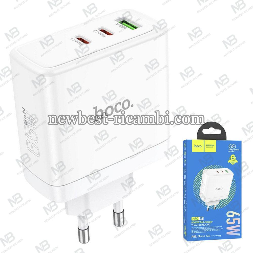 Wall Charger Hoco N30 65W 3.25A 1 x USB-A - 2 x USB-C White in Blister