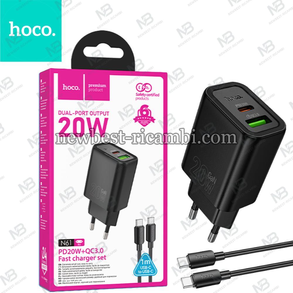 Wall Charger Hoco N61 Gentle 2 Ports USB+Type-C PD20W GAN With Type-C To Type-C Cable 1M Black In Blister