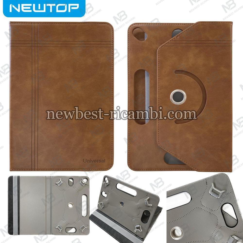 NEWTOP COVER TABLET UNIVERSALE IN PELLE PU RUOTABILE 360° ELASTICO 11" 16:9 (Universale 11 pollici - Marrone)