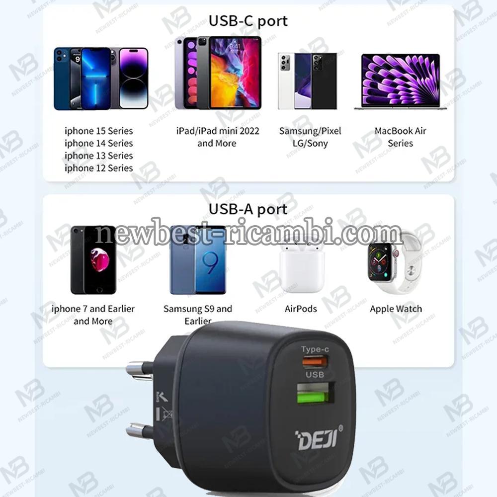DEJI 20W GaN Charger With USB-A And Type-C European Standard Black In Blister