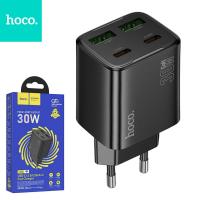 Phone charger Hoco 2x USB C+2x USB A QC3.0 PD 3A 30W N56 Black in Blister