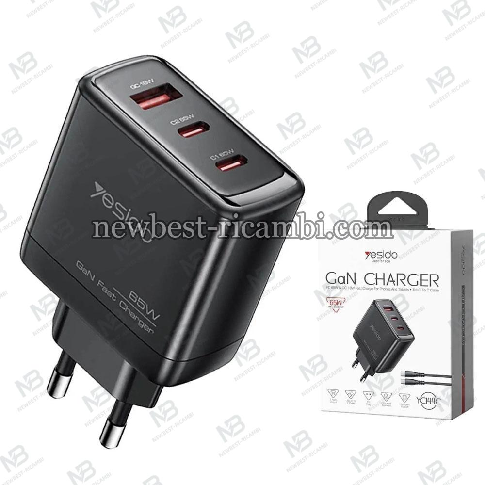 Wall Charger Yesido YC144C 65W 3.25A 1 x USB-A - 2 x USB-C with USB-C Cable Black in Blister