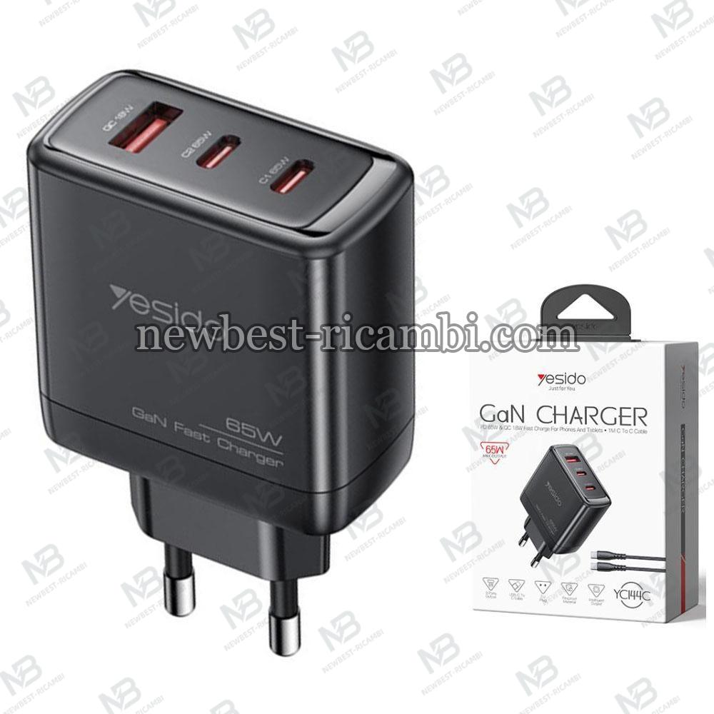 Wall Charger Yesido YC144 65W 3.25A 1 x USB-A - 2 x USB-C Black in Blister