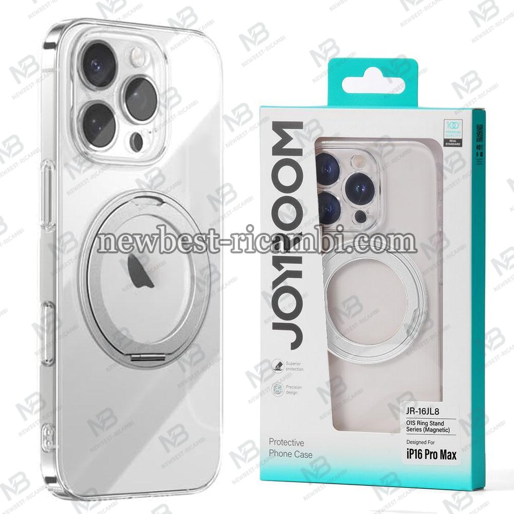 Joyroom JR-16JL8 Ultra-Thin Magnetic Phone Case with 360° Rotatable Ring Stand for iP 16 Pro Max Silver