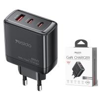 Wall Charger Yesido YC144 65W 3.25A 1 x USB-A - 2 x USB-C Black in Blister