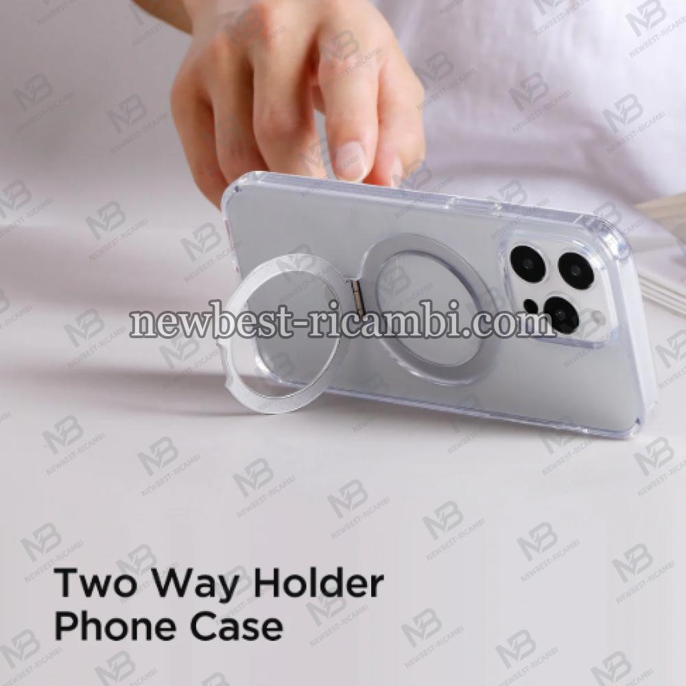 Joyroom JR-16JL8 Ultra-Thin Magnetic Phone Case with 360° Rotatable Ring Stand for iP 16 Pro Max Silver