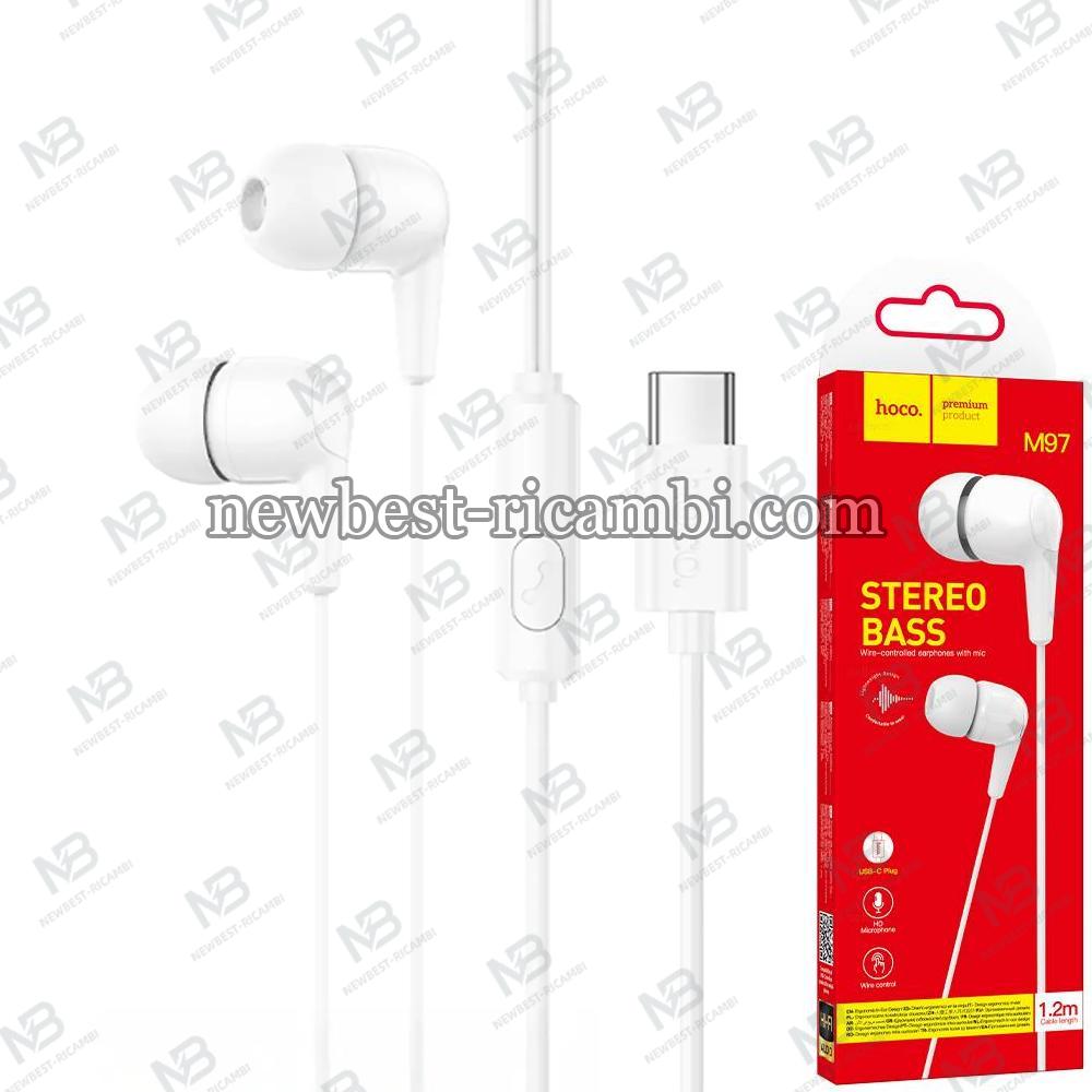 Wire Earphones USB C Hoco M97 White In Blister