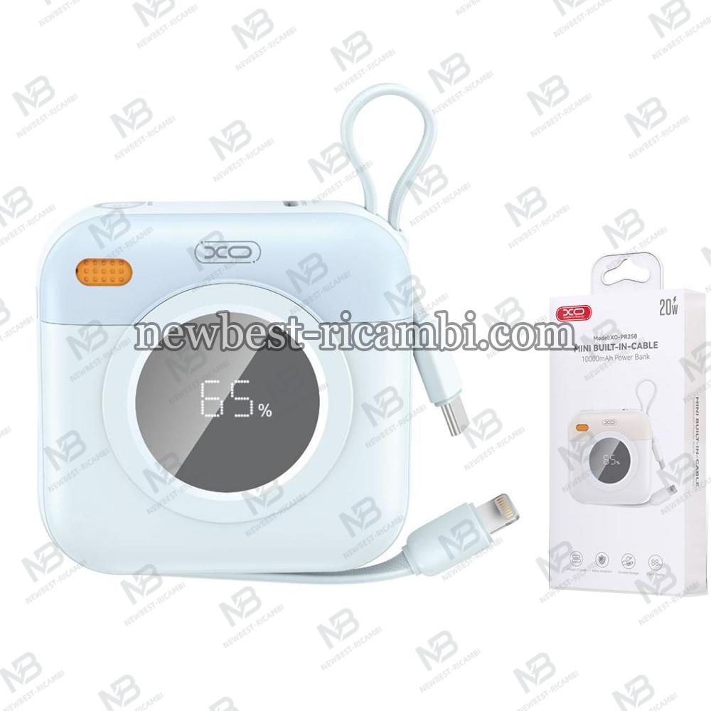 XO Power Bank 10000 mAh 20W + Built In Cables: Lightning + Type-C Blue - PR258 In Blister