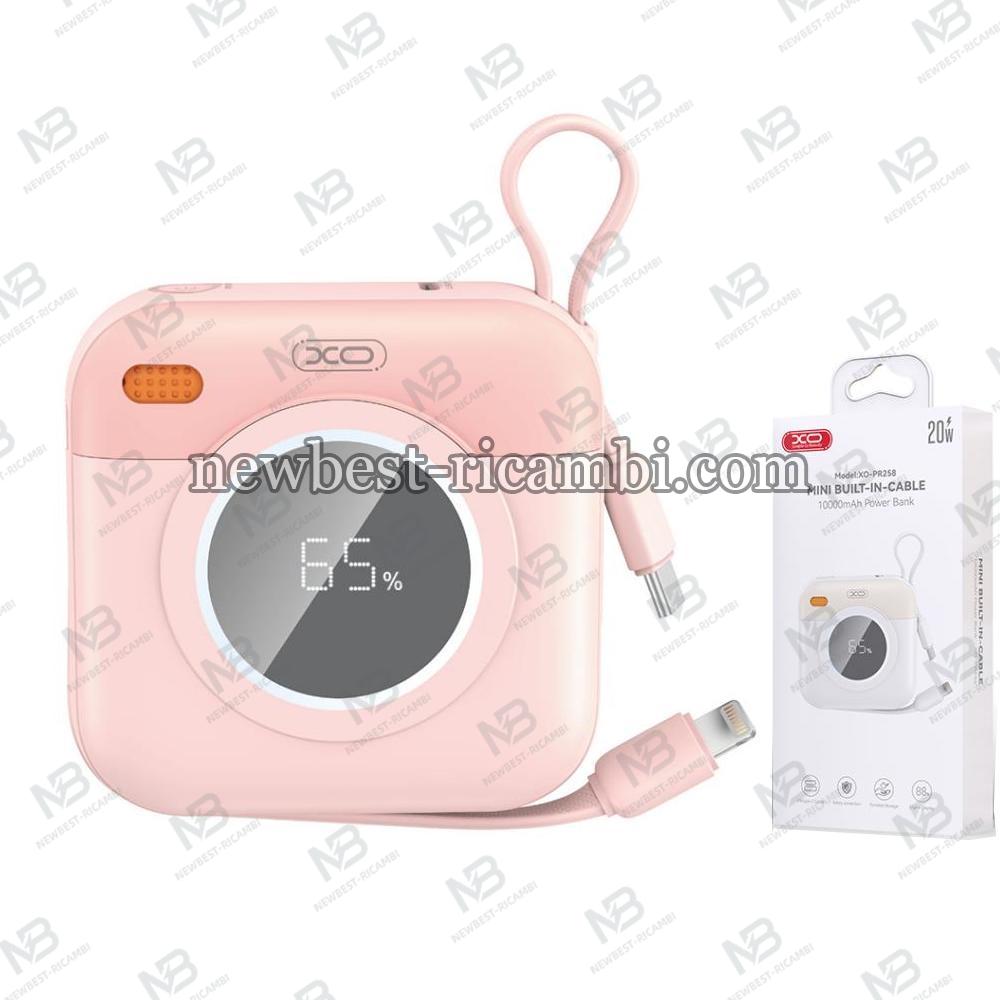 XO Power Bank 10000 mAh 20W + built in cables: Lightning + Type-C Pink - PR258 In Blister