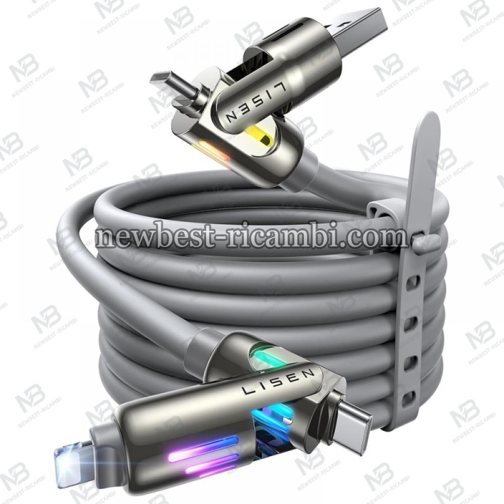 USB-A / USB-C to Lightning / USB-C Cable Lisen 4in1 240W 2m Grey YL0124110002
